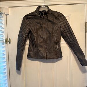 Women's Quilted Brown Leather Jacket